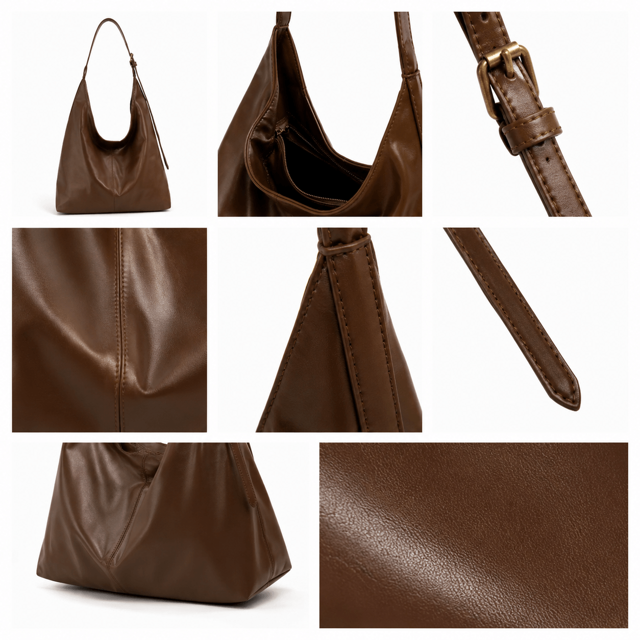 Vintage Brown Vegan Leather Hobo Shoulder Bag, Large Capacity Women Casual Tote Handbag For Daily Work Wholesale OEM