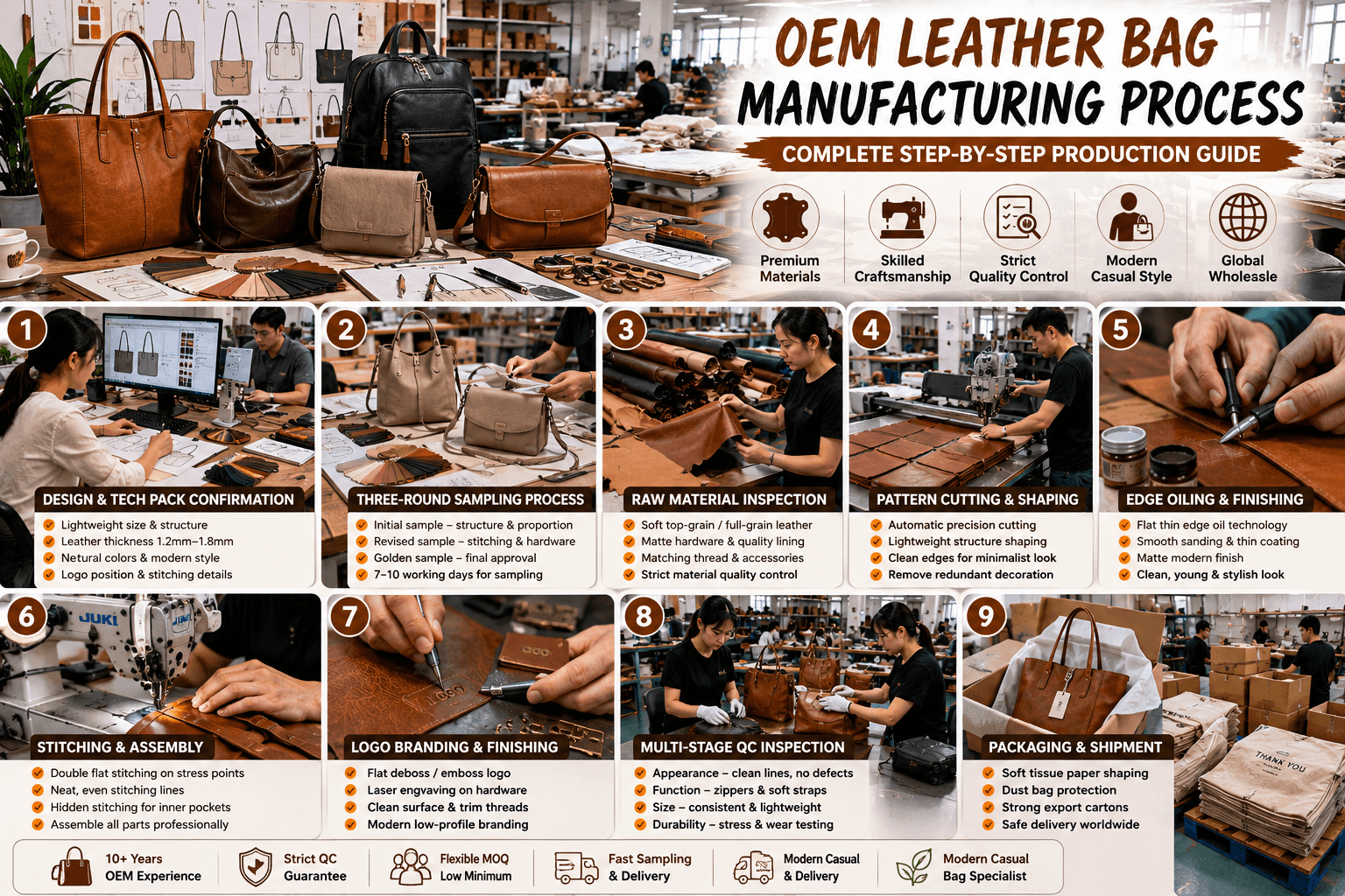 OEM Leather Bag Manufacturing Process – Step By Step Factory Guide